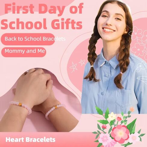 Back to School Bracelets Heart Matching Mommy and Me Elastic Wish Strings Bead Bracelets First Day of School Supplies Gifts in Saudi Arabia