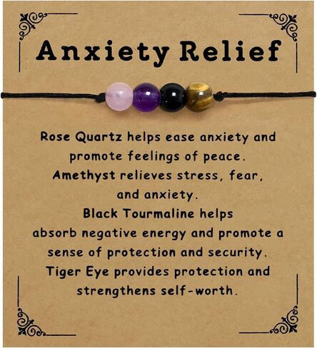 Nanafast Anxiety Relief Bracelet for Women Natural Healing Crystal Bracelets Adjustable Amethyst Beaded Bracelet Anxiety Relief Items with Message Card in Kuwait