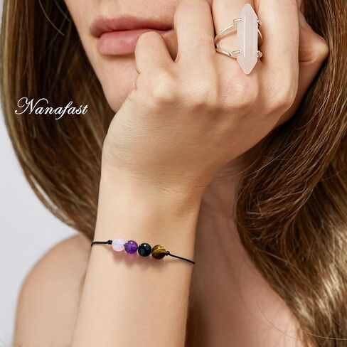 Nanafast Anxiety Relief Bracelet for Women Natural Healing Crystal Bracelets Adjustable Amethyst Beaded Bracelet Anxiety Relief Items with Message Card in Kuwait