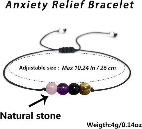 Nanafast Anxiety Relief Bracelet for Women Natural Healing Crystal Bracelets Adjustable Amethyst Beaded Bracelet Anxiety Relief Items with Message Card in Kuwait