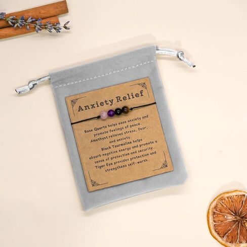 Nanafast Anxiety Relief Bracelet for Women Natural Healing Crystal Bracelets Adjustable Amethyst Beaded Bracelet Anxiety Relief Items with Message Card in Kuwait