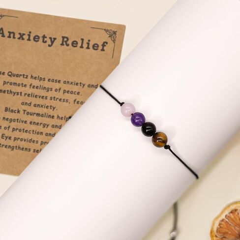 Nanafast Anxiety Relief Bracelet for Women Natural Healing Crystal Bracelets Adjustable Amethyst Beaded Bracelet Anxiety Relief Items with Message Card in Kuwait