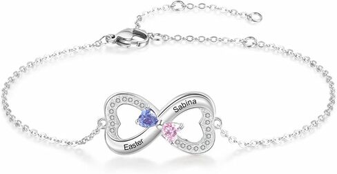 WSX Real Gold 10K/14K/18K Heart Infinity Birthstone Bracelet for Women Name Engraved Jewelry Idea Gift for Mother Nana Wife in Kuwait