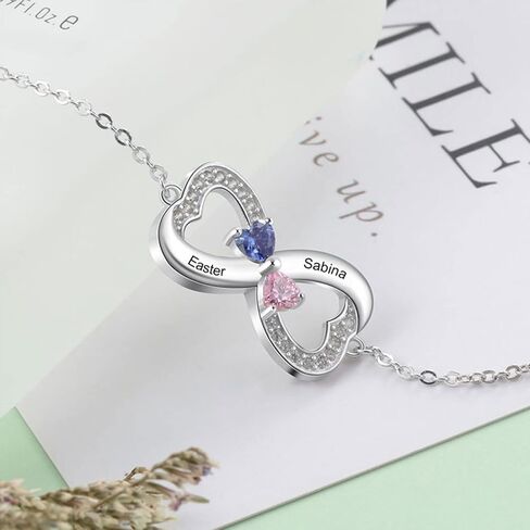 WSX Real Gold 10K/14K/18K Heart Infinity Birthstone Bracelet for Women Name Engraved Jewelry Idea Gift for Mother Nana Wife in Kuwait