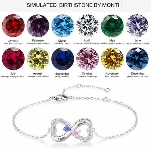 WSX Real Gold 10K/14K/18K Heart Infinity Birthstone Bracelet for Women Name Engraved Jewelry Idea Gift for Mother Nana Wife in Kuwait