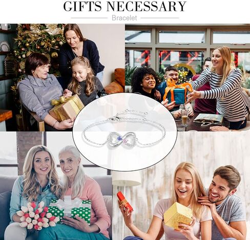 WSX Real Gold 10K/14K/18K Heart Infinity Birthstone Bracelet for Women Name Engraved Jewelry Idea Gift for Mother Nana Wife in Kuwait