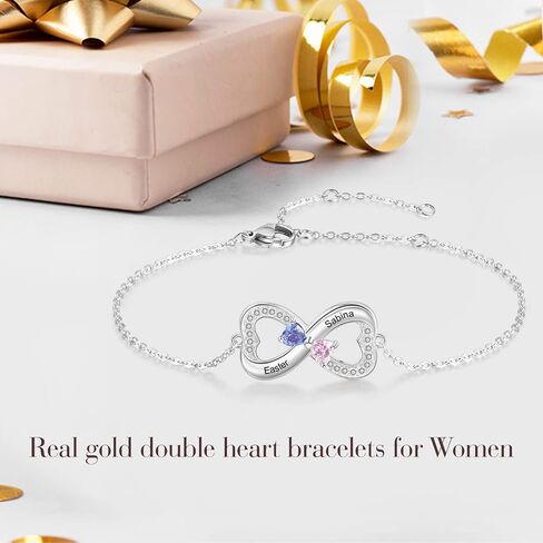 WSX Real Gold 10K/14K/18K Heart Infinity Birthstone Bracelet for Women Name Engraved Jewelry Idea Gift for Mother Nana Wife in Kuwait