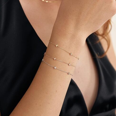 Gelin Real Diamond Star Station Bracelet in 10k Solid Gold, 6+1 inch in Saudi Arabia