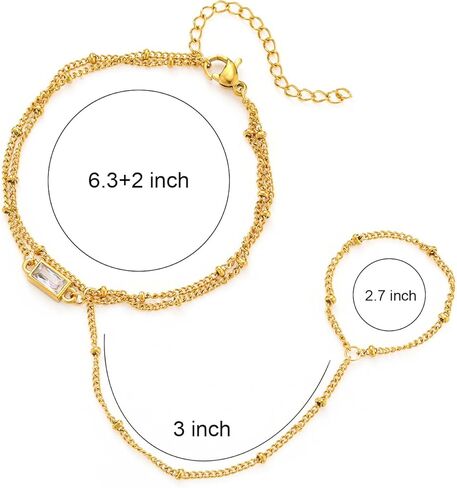 Birthstone Hand Chain Bracelet for Women Gold Dainty Finger Ring Bracelet Hand Chain Stackable Ring Link Chain Charm Bracelet Set Hand Jewelry Gifts Trendy in Kuwait