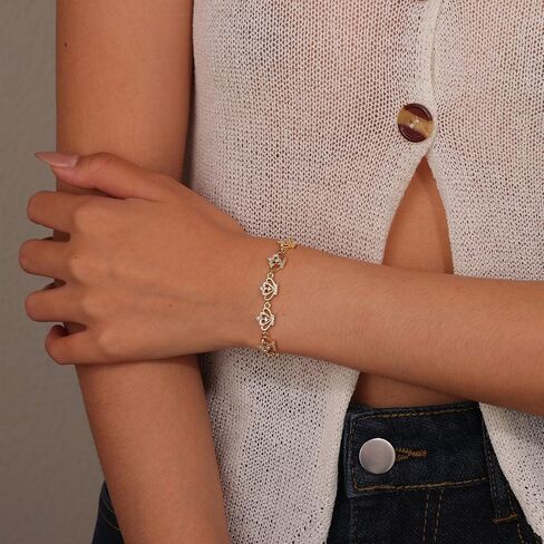 Adjustable Bracelet For Women - Gold Plated & Silver Tone Heart Charm CZ Bracelet,Gift For Girlfriend, Best Friend - Birthday, Wedding, Valentine's Day, with Elegant Card & Gift Box in Saudi Arabia