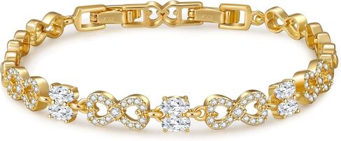 Adjustable Bracelet For Women - Gold Plated & Silver Tone Heart Charm CZ Bracelet,Gift For Girlfriend, Best Friend - Birthday, Wedding, Valentine's Day, with Elegant Card & Gift Box in Saudi Arabia