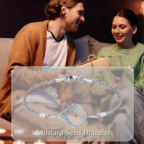 URONE Mustard Seed Bracelet Sterling Silver Mustard Seed Faith Flower/Filigree Pendant Bracelet Christian Jewelry Gifts for Women in Saudi Arabia