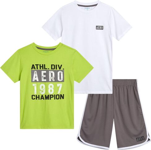 AEROPOSTALE Boys Active Shorts Set - 3 Piece Short Sleeve Active Jersey Tees and Performance Jersey Dolphin Shorts (8-12) in Saudi Arabia
