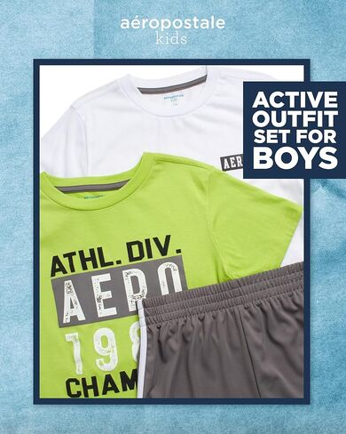 AEROPOSTALE Boys Active Shorts Set - 3 Piece Short Sleeve Active Jersey Tees and Performance Jersey Dolphin Shorts (8-12) in Saudi Arabia