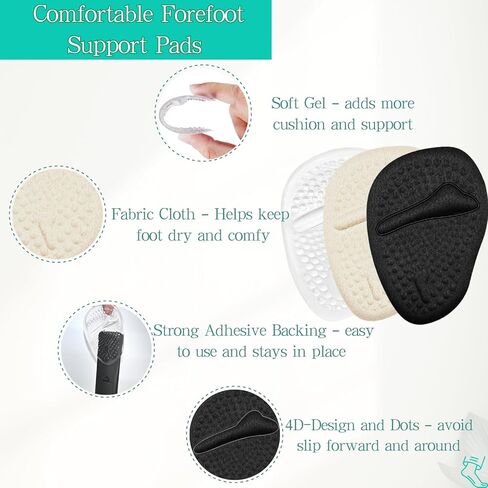 Metatarsal Pads Women, Ball of Foot Cushions, Shoe Inserts for Women, Adhesive Foot Pads, High Heel Inserts for All Day Pain Relief and Comfort, 3 Pairs in Saudi Arabia