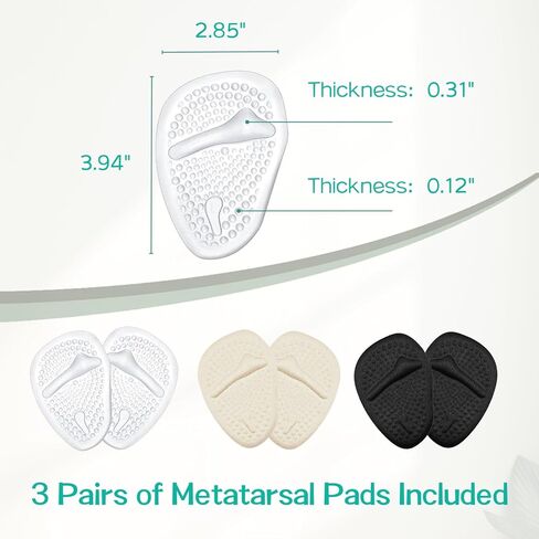 Metatarsal Pads Women, Ball of Foot Cushions, Shoe Inserts for Women, Adhesive Foot Pads, High Heel Inserts for All Day Pain Relief and Comfort, 3 Pairs in Saudi Arabia