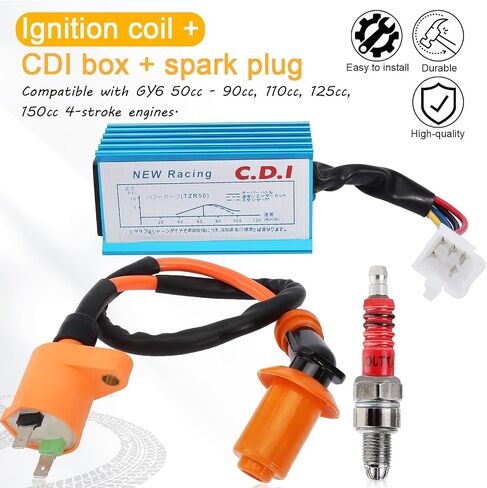 Performance Racing Ignition Coil + Spark Plug A7TC + 5 Pins CDI Compatible with GY6 4-Stroke 50cc-110cc 125cc 150cc Scooter ATV Go Kart Moped Quad Pit Dirt Bike 139QMB 152QMI 157QMJ XR50 CRF50 in Saudi Arabia