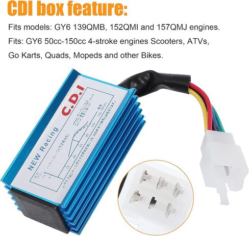 Performance Racing Ignition Coil + Spark Plug A7TC + 5 Pins CDI Compatible with GY6 4-Stroke 50cc-110cc 125cc 150cc Scooter ATV Go Kart Moped Quad Pit Dirt Bike 139QMB 152QMI 157QMJ XR50 CRF50 in Saudi Arabia