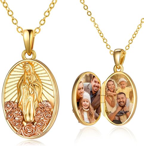 AENEAS Virgin Mary Necklace for Women Sterling Silver Gold Plated Virgen de Guadalupe Pendant Rose Jewelry Baptism Faith Religious Mother's Day Gifts in Saudi Arabia