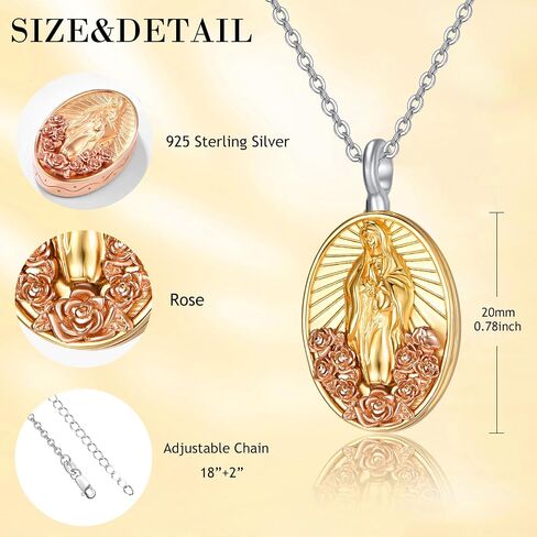 AENEAS Virgin Mary Necklace for Women Sterling Silver Gold Plated Virgen de Guadalupe Pendant Rose Jewelry Baptism Faith Religious Mother's Day Gifts in Saudi Arabia