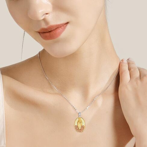 AENEAS Virgin Mary Necklace for Women Sterling Silver Gold Plated Virgen de Guadalupe Pendant Rose Jewelry Baptism Faith Religious Mother's Day Gifts in Saudi Arabia