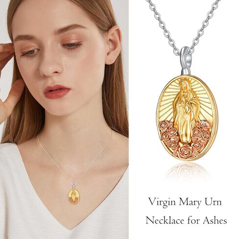 AENEAS Virgin Mary Necklace for Women Sterling Silver Gold Plated Virgen de Guadalupe Pendant Rose Jewelry Baptism Faith Religious Mother's Day Gifts in Saudi Arabia