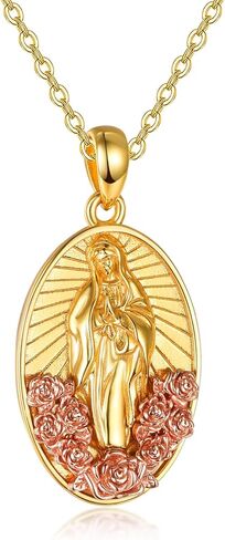 AENEAS Virgin Mary Necklace for Women Sterling Silver Gold Plated Virgen de Guadalupe Pendant Rose Jewelry Baptism Faith Religious Mother's Day Gifts in Kuwait