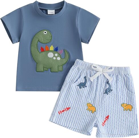 Boys Back To School Outfit Short Sleeve T-shirt and Plaid Shorts Summer Set | Toddler Baby Boy Back To School Outfit Apple Embroidery Short Sleeve T-shirt Elastic Shorts First of Day Kindergarten Clothes in Saudi Arabia