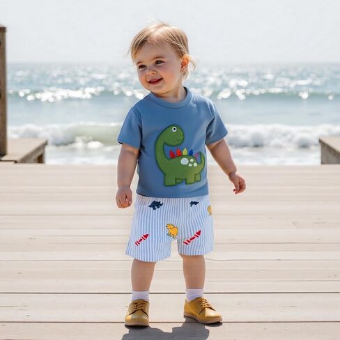 Boys Back To School Outfit Short Sleeve T-shirt and Plaid Shorts Summer Set | Toddler Baby Boy Back To School Outfit Apple Embroidery Short Sleeve T-shirt Elastic Shorts First of Day Kindergarten Clothes in Saudi Arabia