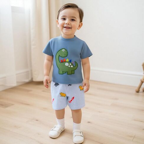 Boys Back To School Outfit Short Sleeve T-shirt and Plaid Shorts Summer Set | Toddler Baby Boy Back To School Outfit Apple Embroidery Short Sleeve T-shirt Elastic Shorts First of Day Kindergarten Clothes in Saudi Arabia