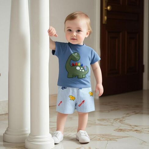 Boys Back To School Outfit Short Sleeve T-shirt and Plaid Shorts Summer Set | Toddler Baby Boy Back To School Outfit Apple Embroidery Short Sleeve T-shirt Elastic Shorts First of Day Kindergarten Clothes in Saudi Arabia