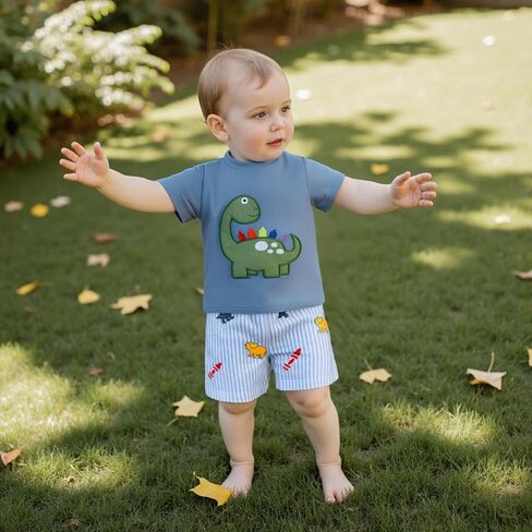 Boys Back To School Outfit Short Sleeve T-shirt and Plaid Shorts Summer Set | Toddler Baby Boy Back To School Outfit Apple Embroidery Short Sleeve T-shirt Elastic Shorts First of Day Kindergarten Clothes in Saudi Arabia