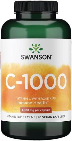Swanson Vitamin C w/Rose HIPS - Herbal Supplement Promoting Skin Health, Heart Health & Immune System Support - Natural Formula Promoting Protection & Wellness - (90 Capsules, 1000mg Each) in Saudi Arabia