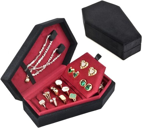 TAIMY Coffin Jewelry Box, Mini Coffin Shaped Gothic Jewelry Case, Plush Velvet Small Jewelry Organizer for Earrings Rings Necklaces Bracelets in Saudi Arabia