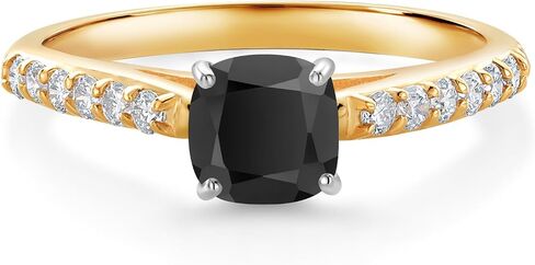 Gem Stone King 10K White Gold 5MM Cushion Cut Black Onyx and White Lab Grown Diamond Engagement Ring For Women (0.71 Cttw, Gemstone December Birthstone, Available In Size 5, 6, 7, 8, 9) in Saudi Arabia