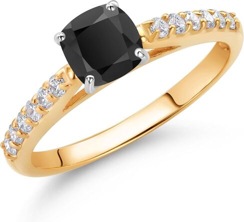 Gem Stone King 10K White Gold 5MM Cushion Cut Black Onyx and White Lab Grown Diamond Engagement Ring For Women (0.71 Cttw, Gemstone December Birthstone, Available In Size 5, 6, 7, 8, 9) in Saudi Arabia