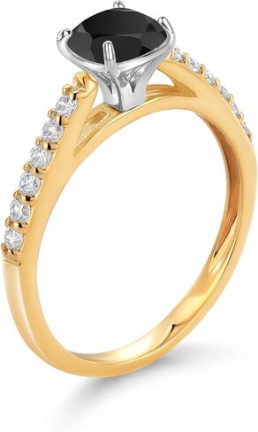 Gem Stone King 10K White Gold 5MM Cushion Cut Black Onyx and White Lab Grown Diamond Engagement Ring For Women (0.71 Cttw, Gemstone December Birthstone, Available In Size 5, 6, 7, 8, 9) in Saudi Arabia
