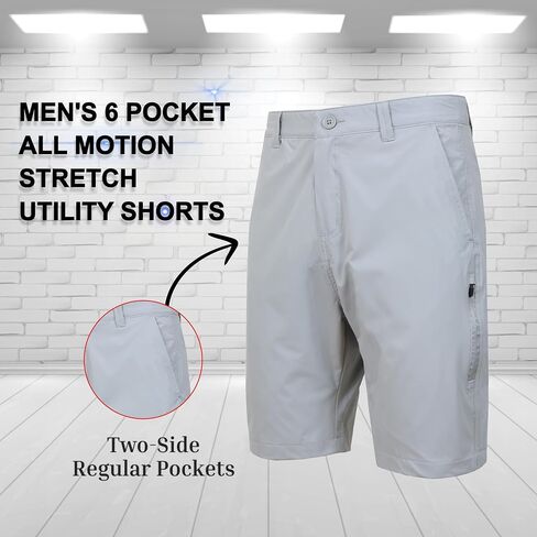 Men’s 6-Pocket All Motion Stretch Utility Shorts – Modern Fit, Zipper Cargo Pockets, Button Closure (30-42) in Kuwait