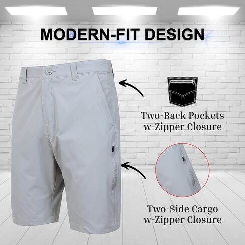 Men’s 6-Pocket All Motion Stretch Utility Shorts – Modern Fit, Zipper Cargo Pockets, Button Closure (30-42) in Kuwait