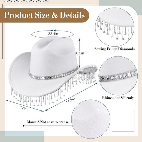 Hercicy 5 Pcs Glitter Cowgirl Hat Rhinestone Jewelry Set Western Sparkly Hat for Women Bride Bachelorette Party Costume in Saudi Arabia