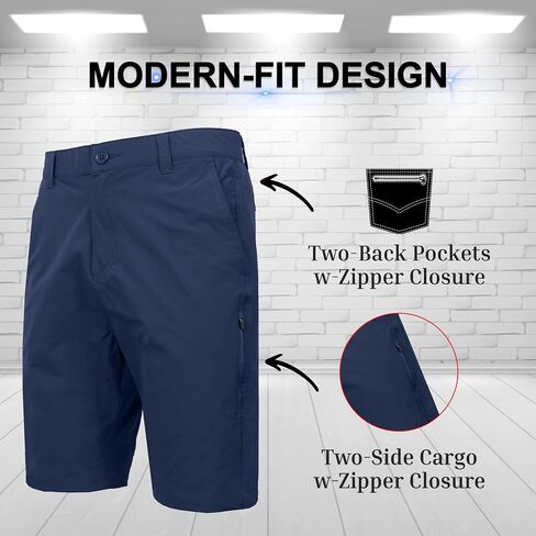 Men’s 6-Pocket All Motion Stretch Utility Shorts – Modern Fit, Zipper Cargo Pockets, Button Closure (30-42) in Kuwait