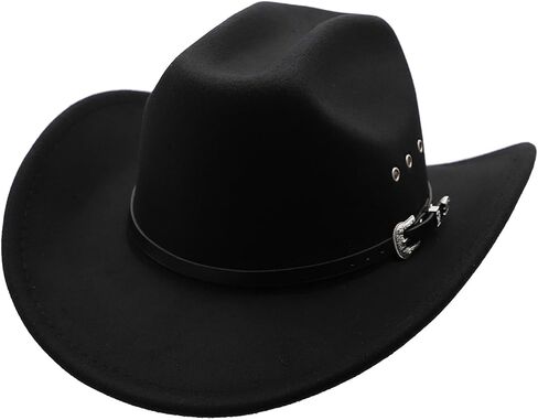 Cowboy Hat for Men Western Cowgirl Hat for Women Unisex Wide Brim Felt Fedora Hats Classic Cowboy Hats with Buckle Belt in Kuwait