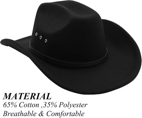 Cowboy Hat for Men Western Cowgirl Hat for Women Unisex Wide Brim Felt Fedora Hats Classic Cowboy Hats with Buckle Belt in Kuwait