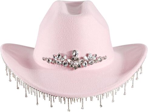 Womens Rhinestone Cowgirl Cowboy Hat Wide Brim Diamond-Glitter-Western-Cowboy Hat Bling Cowgirl Hat for Women in Saudi Arabia