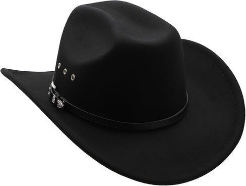 Cowboy Hat for Men Western Cowgirl Hat for Women Unisex Wide Brim Felt Fedora Hats Classic Cowboy Hats with Buckle Belt in Kuwait