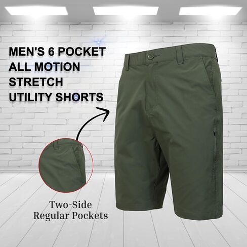 Men’s 6-Pocket All Motion Stretch Utility Shorts – Modern Fit, Zipper Cargo Pockets, Button Closure (30-42) in Kuwait