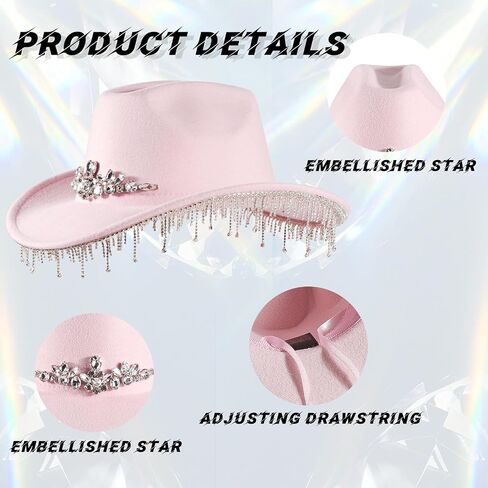 Womens Rhinestone Cowgirl Cowboy Hat Wide Brim Diamond-Glitter-Western-Cowboy Hat Bling Cowgirl Hat for Women in Saudi Arabia