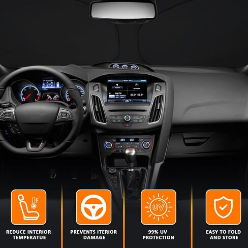 مظلة شمس للزجاج الأمامي من D-Lumina لـ 2012-2018 Fo-rd Focus ST RS، واقي شمس أمامي قابل للطي للأشعة فوق البنفسجية وملحقات داخلية للحماية من حرارة الشمس in Kuwait