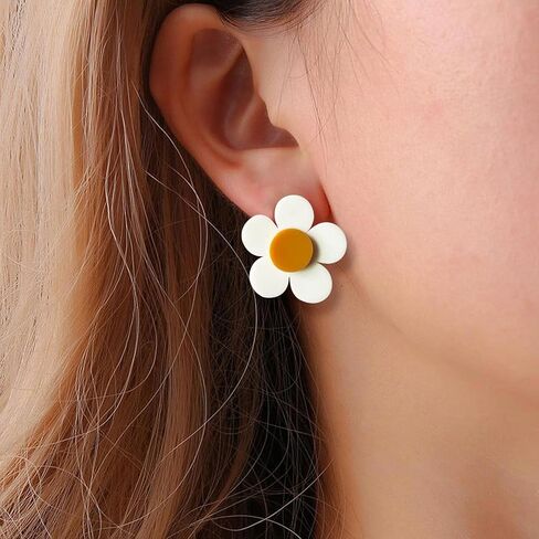 Daisy Earrings for Women Dangle Dangling, Black White Flower Drop Earring 60s 70s Jewelry Gifts for Women (Daisy-White) in Kuwait