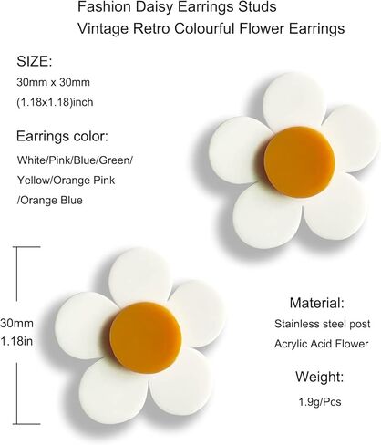 Daisy Earrings for Women Dangle Dangling, Black White Flower Drop Earring 60s 70s Jewelry Gifts for Women (Daisy-White) in Kuwait